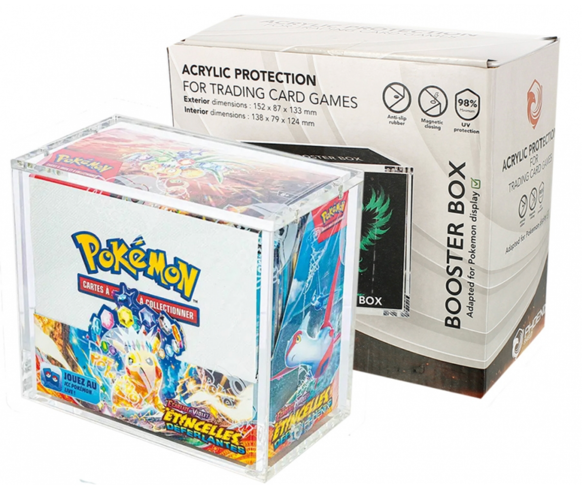 Phoenix Shield - Boite de Rangement - Plexiglas - Protection Acrylique pour Display Pokémon Booster (Fermeture Magnétique)